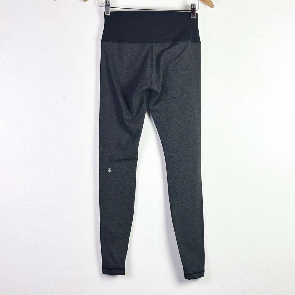 Lululemon Women's Mid Rise Black Gray Micro stripe Pants 28" Luon Leggings Sz 4